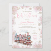ベビーガールクリスマストレインホリデーベビーシャワー 招待状 (正面)
