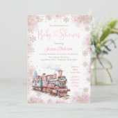 ベビーガールクリスマストレインホリデーベビーシャワー 招待状 (スタンド正面)