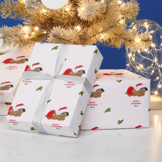 ベビーガールクリスマス赤サンタハットドットラッピングパップ ラッピングペーパー (クリスマス)