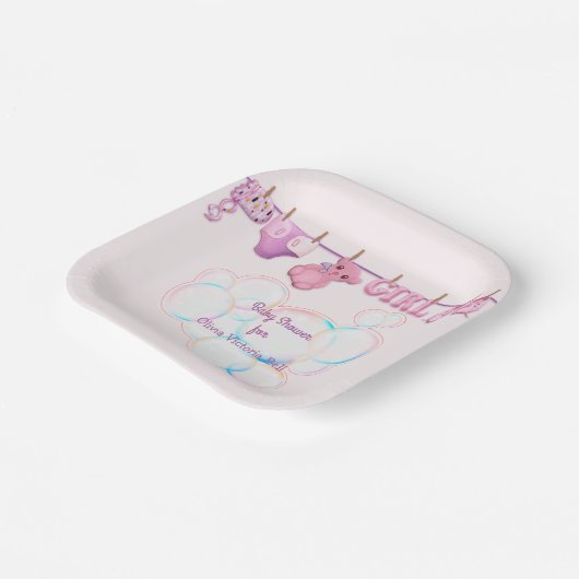 ベビーガールクローセラインインピンク紙プレート ペーパープレート (傾斜あり)