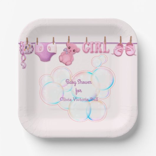 ベビーガールクローセラインインピンク紙プレート ペーパープレート (正面)