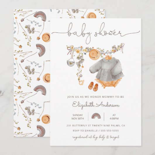 ベビーガールクローゼット ベビーシャワー 招待状 (正面/裏面)