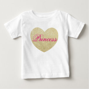 ベビーガールグリッターハート-プリントゴールデンパーソナライズされた ベビーTシャツ