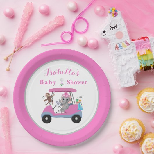 ベビーガールゴルフ象&モンキーシャワー ペーパープレート (パーティー)