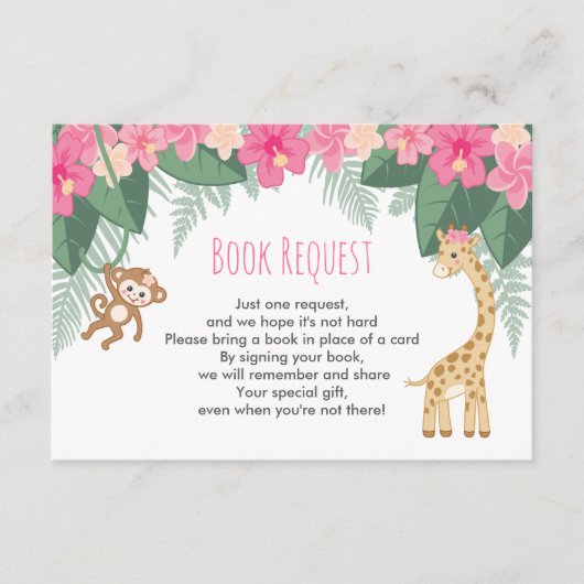 ベビーガールサファリシャワーベビーブックリクエストカード エンクロージャーカード (正面)