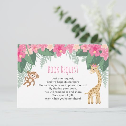 ベビーガールサファリシャワーベビーブックリクエストカード エンクロージャーカード (スタンド正面)
