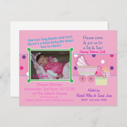 ベビーガールシップ&シーシャワー招待状 招待状 (正面/裏面)