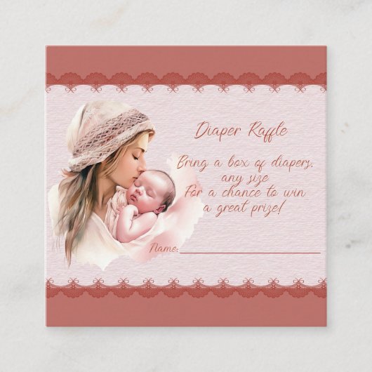 ベビーガールシャワーおむつラッフルチケットへようこそ エンクロージャーカード (正面)