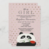 ベビーガールシャワーかわいいピンクパンダ 招待状 (正面/裏面)
