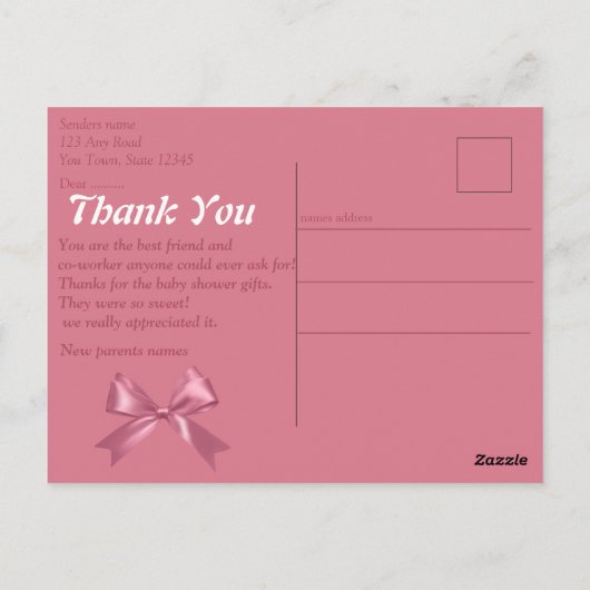 ベビーガールシャワーのお礼 ポストカード (裏面)