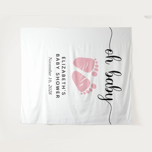 ベビーガールシャワーのウェルカムサイン フォトブースの背景 タペストリー (正面(横))