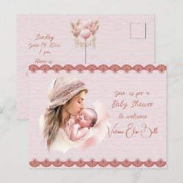 ベビーガールシャワーへようこそ インビテーションポストカード
