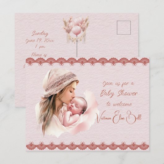 ベビーガールシャワーへようこそ インビテーションポストカード (正面/裏面)