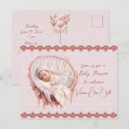 ベビーガールシャワーへようこそ インビテーションポストカード