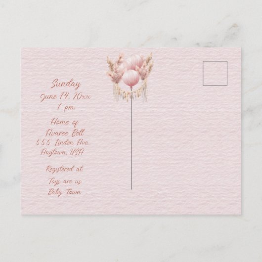 ベビーガールシャワーへようこそ インビテーションポストカード (裏面)