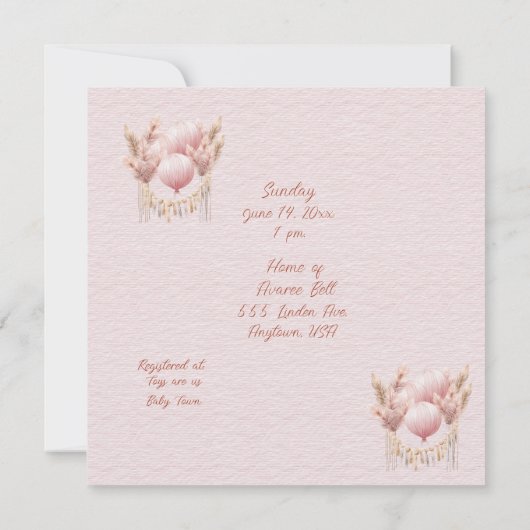 ベビーガールシャワーへようこそ 招待状 (裏面)