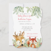 ベビーガールシャワーウッドランドアニマルズボホディアインキツネ 招待状 (正面)