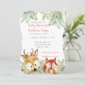 ベビーガールシャワーウッドランドアニマルズボホディアインキツネ 招待状 (スタンド正面)