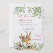 ベビーガールシャワーウッドランドアニマルズボホディアーフローラ 招待状 (正面)