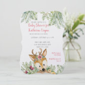ベビーガールシャワーウッドランドアニマルズボホディアーフローラ 招待状 (スタンド正面)