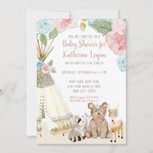 ベビーガールシャワーウッドランドベアーシカフローラテペ 招待状 (正面)