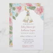 ベビーガールシャワーウッドランド動物フローラ水彩 招待状 (正面/裏面)