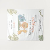 ベビーガールシャワーサファリ動物バックドランドサイン タペストリー (正面(横))