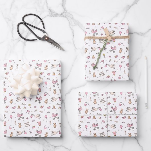 ベビーガールシャワーストークキャリッジボトルSoother ラッピングペーパーシート (正面)