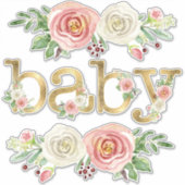 ベビーガールシャワーデコール水彩フローラw金ゴールド シール (正面)