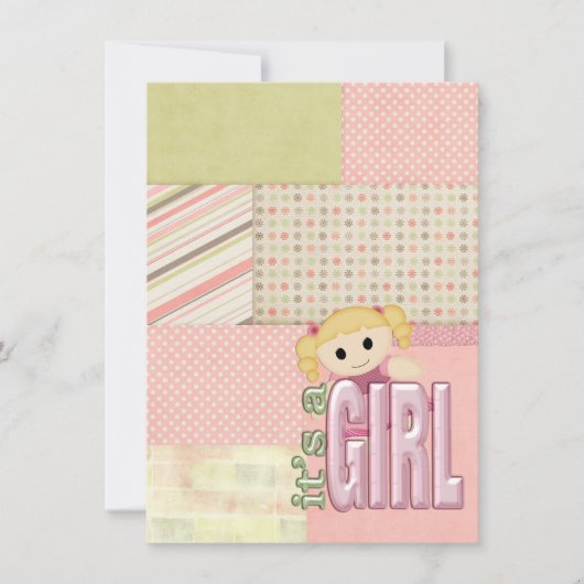 ベビーガールシャワードールonキルトデザイン 招待状 (正面)