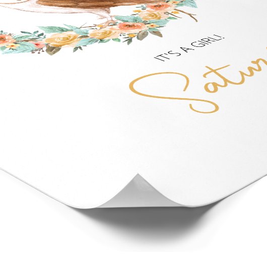 ベビーガールシャワーナームフクロウウッドランド子供部屋 ポスター (角)