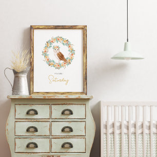 ベビーガールシャワーナームフクロウウッドランド子供部屋 ポスター