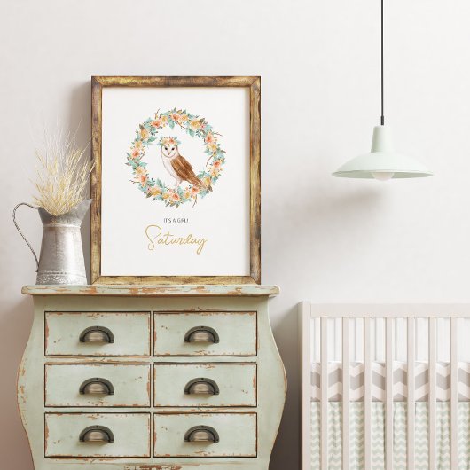 ベビーガールシャワーナームフクロウウッドランド子供部屋 ポスター
