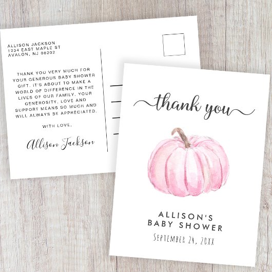 ベビーガールシャワーピンクカボチャ ポストカード