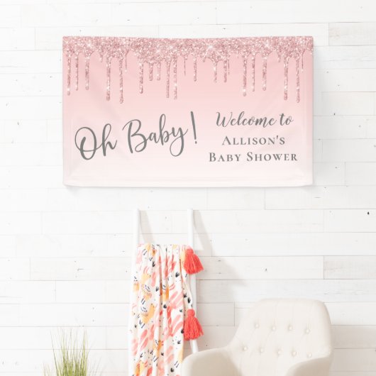 ベビーガールシャワーピンクグリッターウェルカム 横断幕 (インサイチュ)