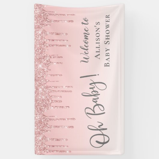 ベビーガールシャワーピンクグリッターウェルカム 横断幕 (縦)
