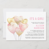 ベビーガールシャワーピンクグリッターバルーン 招待状 (正面)