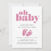 ベビーガールシャワーピンクグリッター 招待状 (正面)