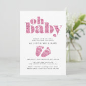 ベビーガールシャワーピンクグリッター 招待状 (スタンド正面)