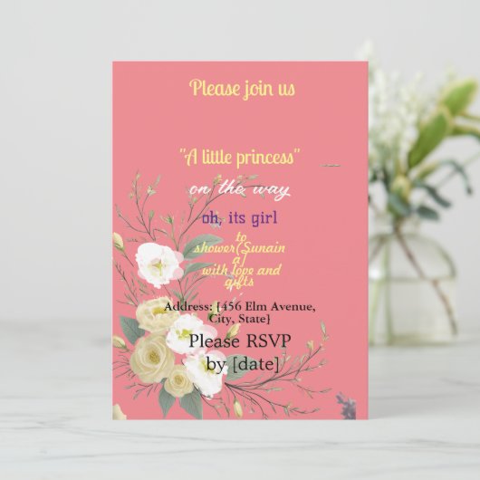 ベビーガールシャワーピンクフローラアート 招待状 (スタンド正面)