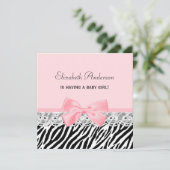 ベビーガールシャワーピンクリボンとレースゼブラプリント 招待状 (スタンド正面)