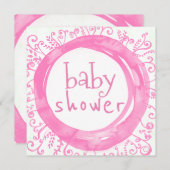 ベビーガールシャワーピンク水彩フローラリース 招待状 (正面/裏面)