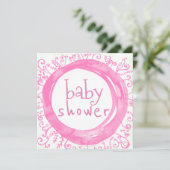 ベビーガールシャワーピンク水彩フローラリース 招待状 (スタンド正面)