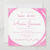 ベビーガールシャワーピンク水彩フローラリース 招待状 (裏面)