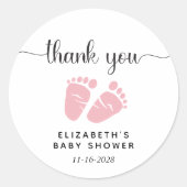 ベビーガールシャワーピンク足ありがとう ラウンドシール (正面)
