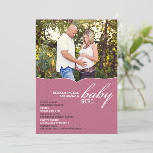 ベビーガールシャワーフォトフラット招待状 招待状 (スタンド正面)