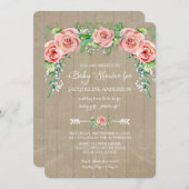 ベビーガールシャワーフラワーBOHOクラウンバーンウッドボード 招待状 (正面/裏面)