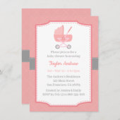 ベビーガールシャワーベビーベビーカーピンク 招待状 (正面/裏面)