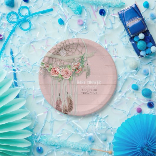 ベビーガールシャワーモダンフローラホットピンクピーチバラ ペーパープレート (パーティー)