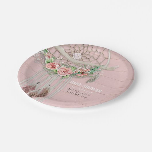 ベビーガールシャワーモダンフローラホットピンクピーチバラ ペーパープレート (アングル)